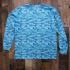 Reel Legends Mens Large Long Sleeve Sun Shade Blue Pixel Camo Digital UV